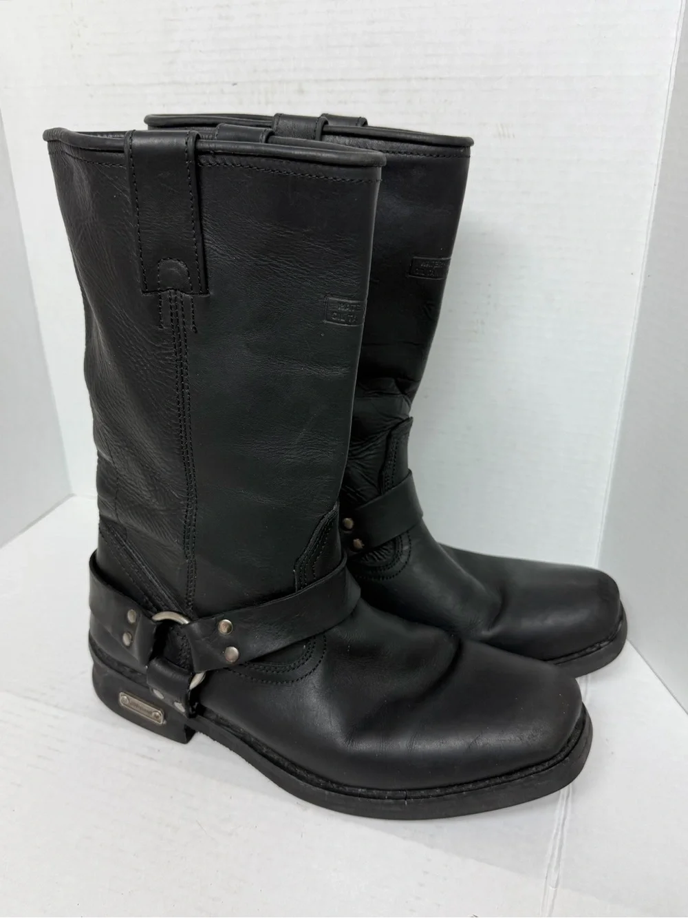 Xelement 1442 Classic Mens Black Leather Motorcycle Biker Harness Boots Size 10